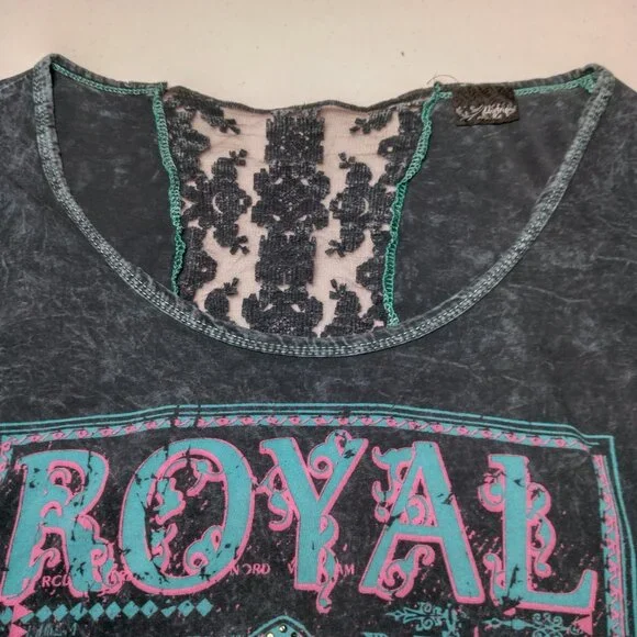 Vintage Y2K Buckle Daytrip Shirt Large Fleur Dis Lis Long Sleeve Lace Studded - Picture 6 of 16